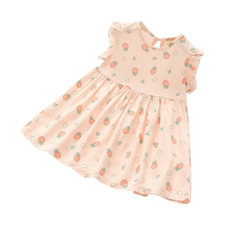 

VERUGU Toddler Dress Toddler Kids Baby Girls Fashion Cute Flying Sleeve Sweet Flower Print Ruffle Dress Pink