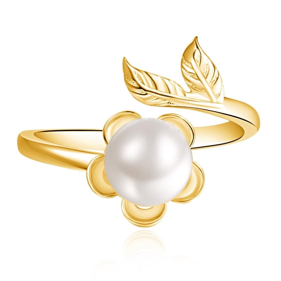 TANGPOET Pearl Flower Ring for Women 925 Sterling Silver Gold Plated Adjustable Open Band Rings Wedding Birthday Jewelry Gifts