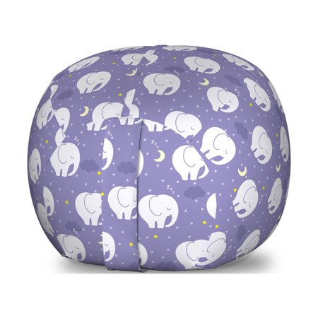 Elephants Storage Toy Bag Chair  s Design with Stars and Moons in the Night Sky  Stuffed Animal Organizer Washable Bag  Large Size  Ceil Blue Pastel Purple  by Ambesonne