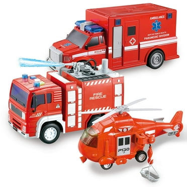 Joyfy Toddlers Play Vehicles Toy, 3 Pack Emergency Rescue Car Vehicles with Light and Sound, Friction Powered Toy for Kids 2 3 4 5 6 Year Old Boys Girls