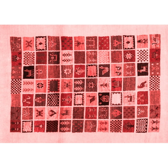 Ahgly Company Indoor Rectangle Abstract Red Contemporary Area Rugs, 2' x 5'