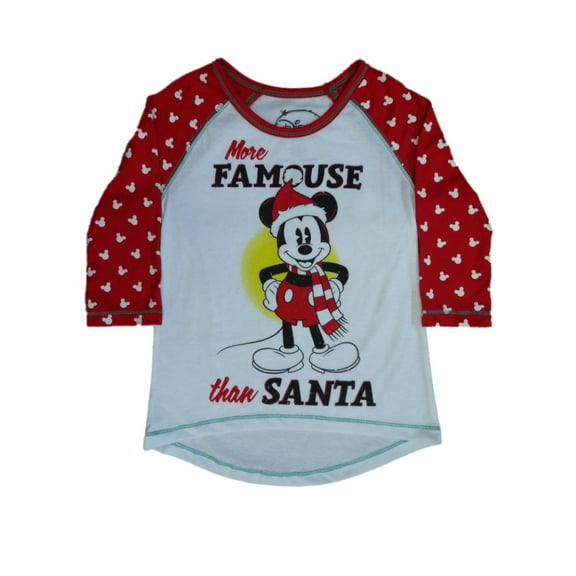 Disney Girls White Red Mickey T-Shirt More Famous Than Santa Tee M