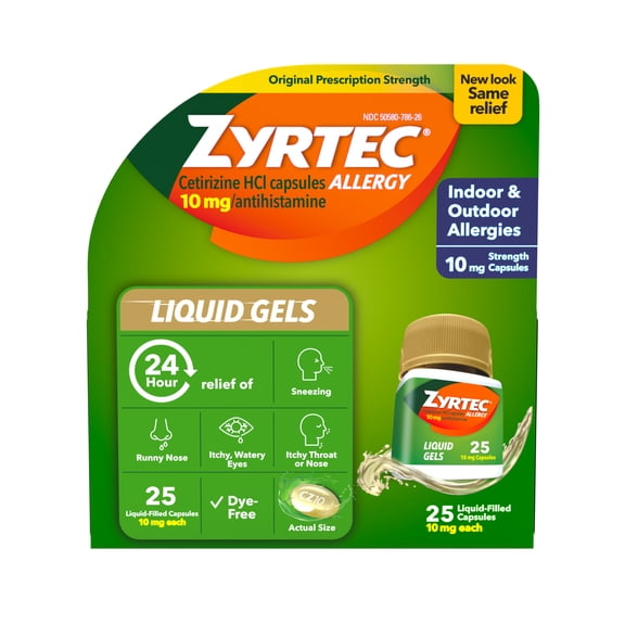 Zyrtec 24 Hour Allergy Relief Antihistamine Capsules, 25 count