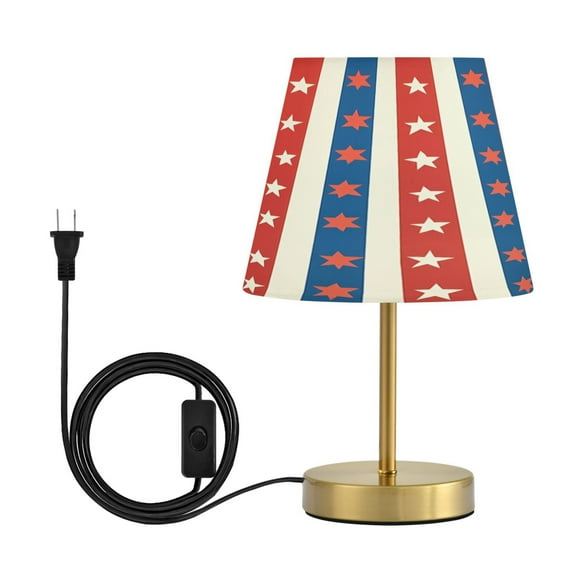 Modern Minimalist Cone Desk Lamp Antique Bronze Base & Linen Shade Bedside Table Lamp for Bedroom Living Room, Office, Dorm Red and Blue Striped Pattern Medium