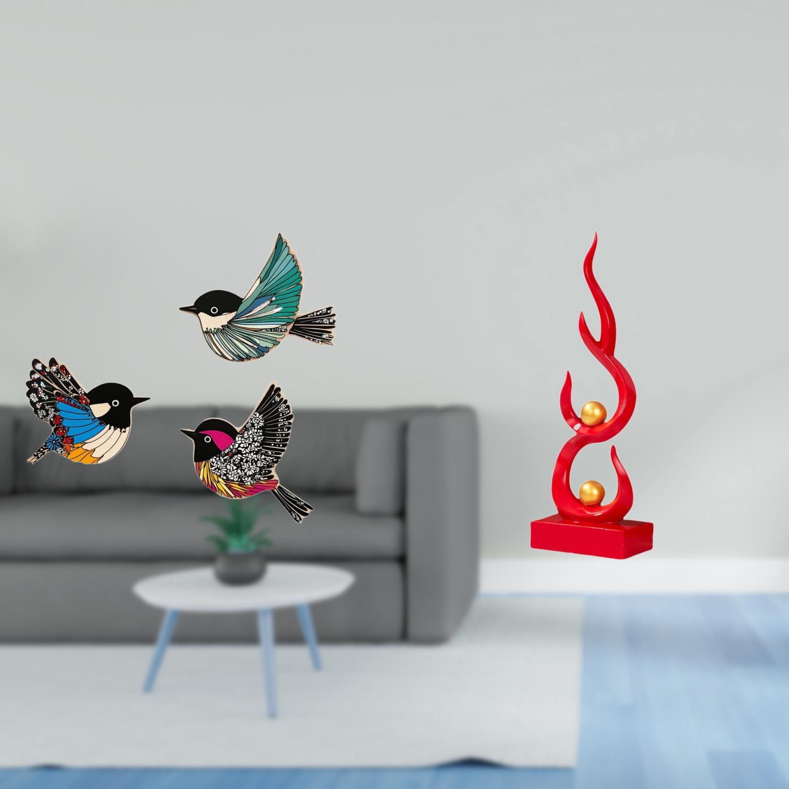 Dualoai Wooden Bird Wall Art and Abstract Fire Statue Resin Flame Figurine Modern Sculpture Craft for Garden Study Room Farmhouse Patio Office Decor