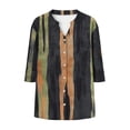 thumbnail image 4 of Cotton 3/4 Sleeve Button Down Shirts for Women Gingham Plaid Striped Tops V Neck Casual Loose Blouse, 4 of 6