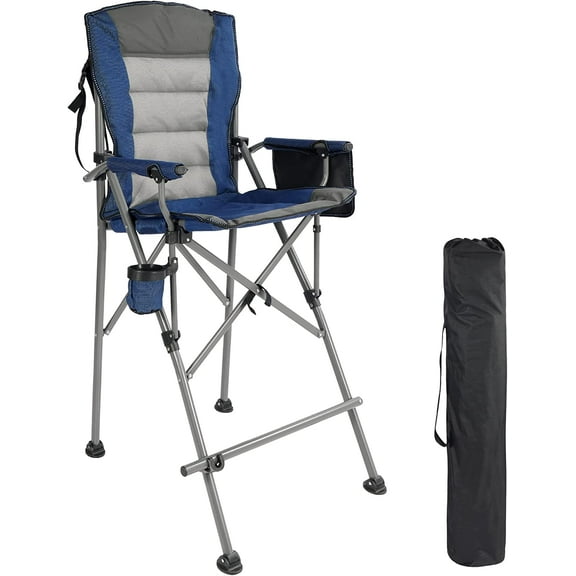 REDCAMP Oversized Extra Tall Folding Chair Heavy Duty 330lbs, Portable Bar Height Folding Directors Chair with Footrest Paded for Lawn Outdoor Sport, Blue