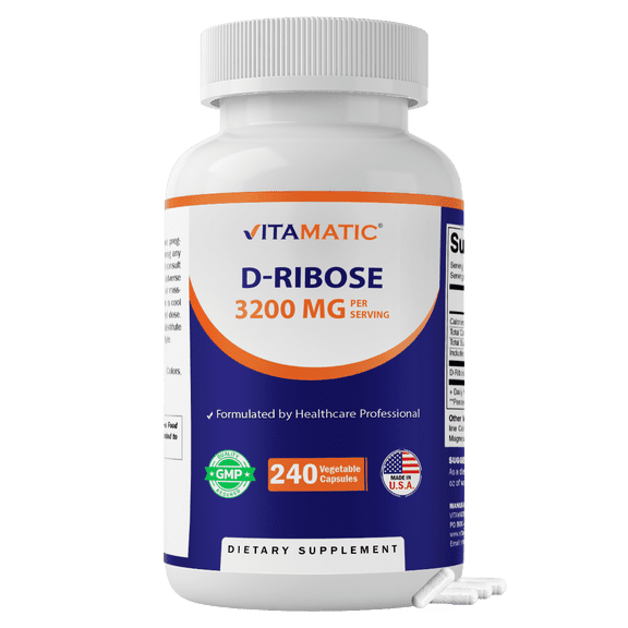 D-Ribose 3200 mg per Serving – Energy Support Supplement – 240 Vegetarian Capsules – Non-GMO & Gluten Free, Made in USA