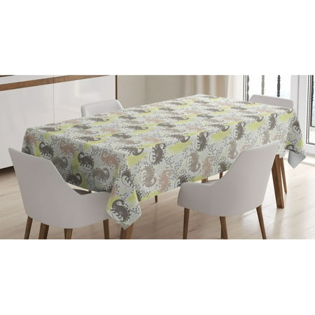 

Dinosaur Party Tablecloth Reptiles with Fern Motifs Cartoonish Illustration Rectangle Satin Table Cover Accent for Dining Room and Kitchen 60 X 84 Warm Taupe Pale Green by Ambesonne