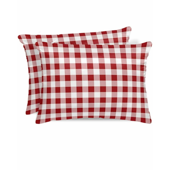 Hokiten Pillow Cases Queen Size Set of 2, Couch Pillow Covers, Farmhouse Buffalo Plaid Satin Pillowcases with Zipper for Hair/Skin, Pillow Protector Cover, Red White Checkered 20x30 Inches