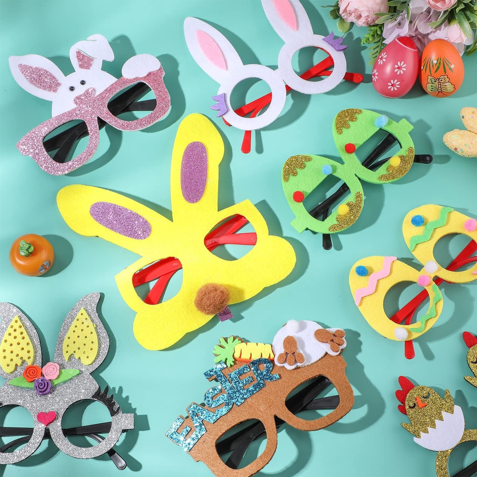 12 Pcs Felt Easter Glasses Easter Egg Glasses Frame Bulk Bunny Eyeglasses Plastic Photo Props for Kids Adult Easter Basket Stuffers Filler Easter Party Favors Decor Supplies