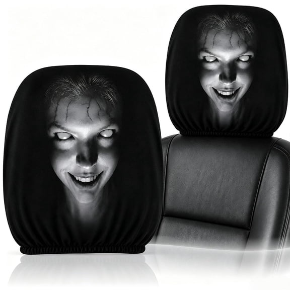 Scary Headrest Covers for Cars, 2 Pack Creepy Face Car Seat Head Rest Covers, Stretchy Polyester Spooky Halloween Auto Interior Decor for Sedan SUV Truck, Machine Washable