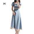 thumbnail image 1 of Qarigey Vestido Largo Cuello Cuadrado Ropa De Cintura Alta Manga Corta Vestido Retro, M Vestidos METRO Qarigey AP001581-01B, 1 of 1
