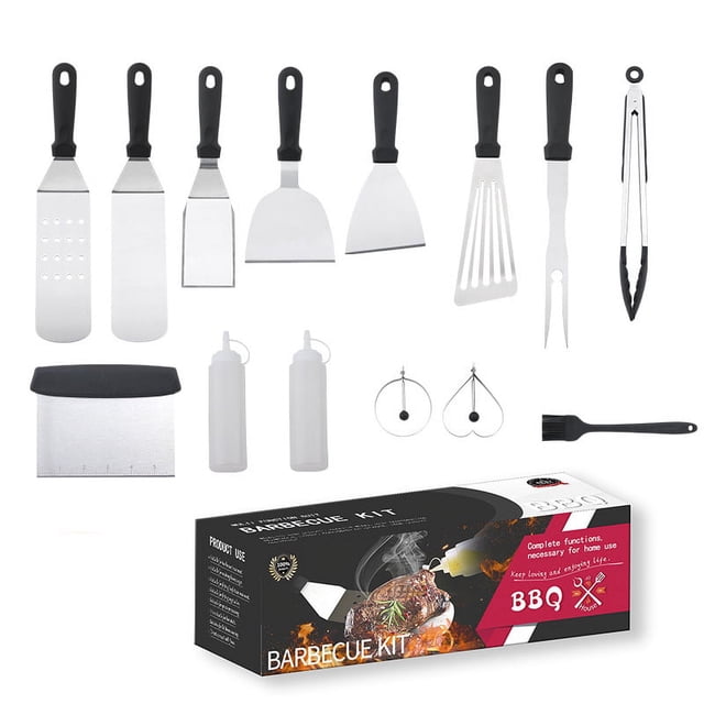 Kit d'Outils de Barbecue en Acier Inoxydable Premium avec Pinces, Brosse et Spatule - Ensemble de Grillade Moderne Simple de 7 Pcs pour Cuisine Extérieure/intérieure, Accessoires de Barbecue Durables et Abordables (Design Souriant)