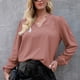 thumbnail image 2 of Camisas sueltas informales con mangas de globo elásticas con volantes y cuello en V para mujer, blusas para el hogar, trabajo, negocios, rosa, XXL, 2 of 6