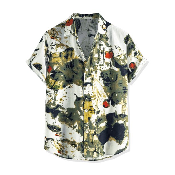 Camisa floral casual para hombres Lars Amadeus de manga corta con estampado de flores blanco M