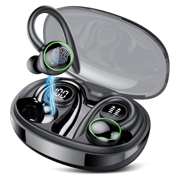 Wireless Earbuds, Bluetooth 5.4 Headphones Sports, 50H Playback Over Ear Earbuds with ENC Noise Cancelling Mic, Deep Bass Fitness Earphones Gym Running Workout with Earhooks, IP7 Waterproof Headset