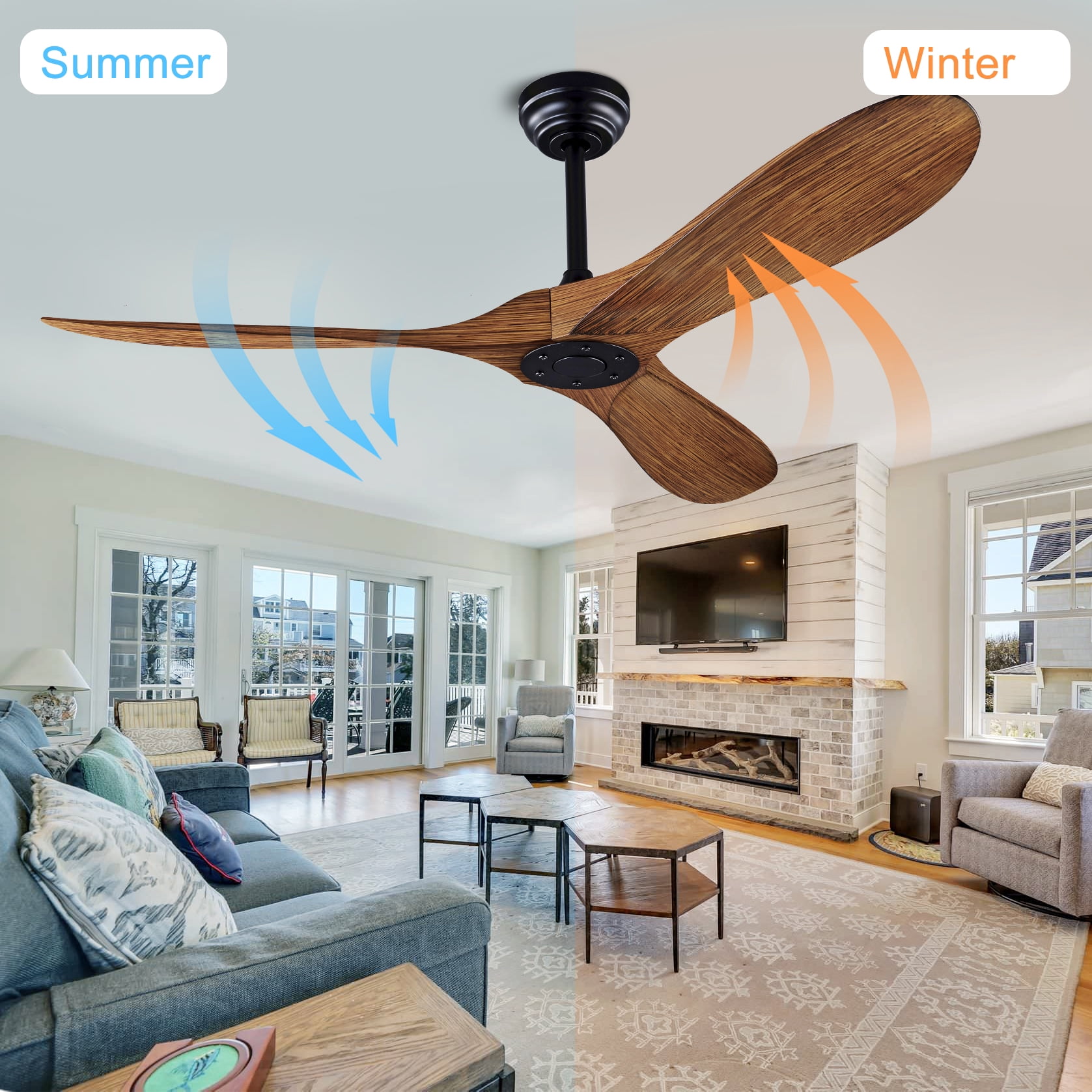 Mintazer 52 in Ceiling Fan with Lights and Remote, Modern Ceiling Fan with 6 Speed & 3 Blade for Farmhouse Bedroom Living Room Gazebo Patio, Brown