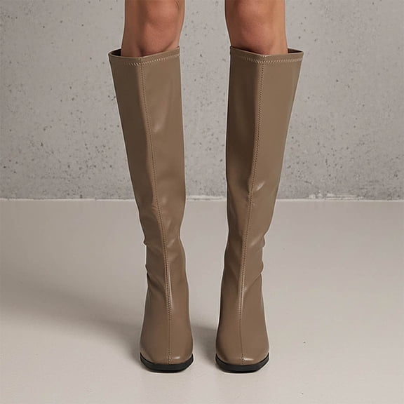 Boots for Women Knee High Winter Women Chunky Heel Versatile Thick-Soled Square Toe Warm Long Boots for Casual Outdoor Party Daily Wear