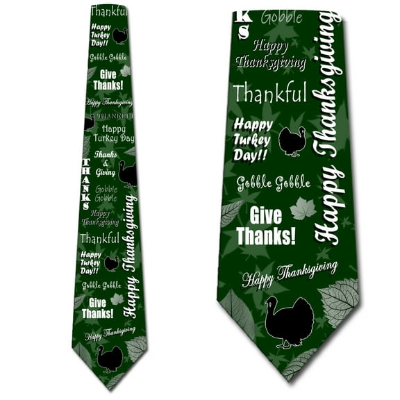 Happy Thanksgiving Fall Turkey Green Necktie Mens Holiday Ties by Three Rooker