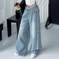 thumbnail image 5 of PLHWHYQ Girls Baggy Wide Leg Jeans Elastic Waist Denim Pants | Y2K High Waisted Straight Leg Jeans,Denim Pants Blue 13-14 Years, 5 of 7