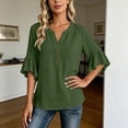 thumbnail image 7 of XuJwPNcy Womens T Shirts V Neck 3/4 Bell Sleeve Tops Trendy Ruffle Hem Blouse Casual Summer Outfits Ladies Soft Tees, 7 of 7