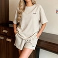 thumbnail image 5 of uublik Pajama Set for Women Short Sleeve Top and Loose Shorts Casual Comfy Soft Sleepwear for Nightwear Beige, 5 of 6
