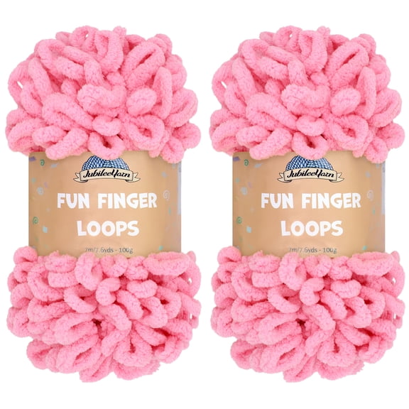 JubileeYarn Fun Finger Loops Yarn - Jumbo Polyester - 100g/Skein - Tickled Pink - 2 Skeins