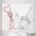 thumbnail image 1 of Cartoon Tapestry, Cartoon Bunnies Proposing Rabbits with Wedding Ring Art Print, Fabric Wall Hanging Decor for Bedroom Living Room Dorm, 5 Sizes, Pale Pink and Grey, by Ambesonne, 1 of 1