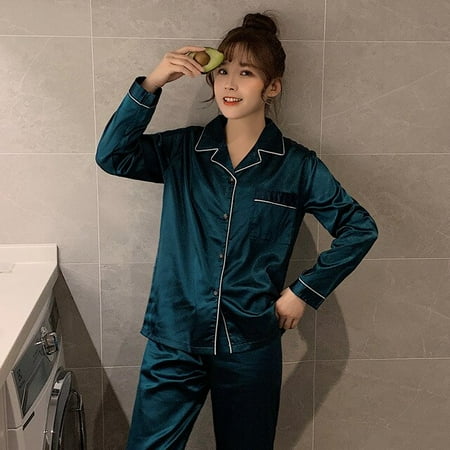 

QWZNDZGR Christmas Pajamas For Lovers Satin Silk Pijama 2pcs Set His And Hers Pajamas Couple Pj Home Suit Women&Men Sleepwear Soft Pyjama