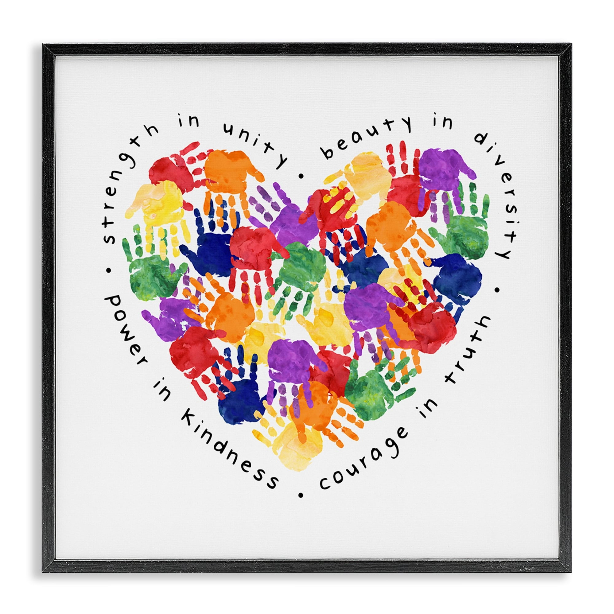 Stupell Industries Strength In Unity Children's Rainbow Handprint Heart, 24 x 24,Design by Erica Billups