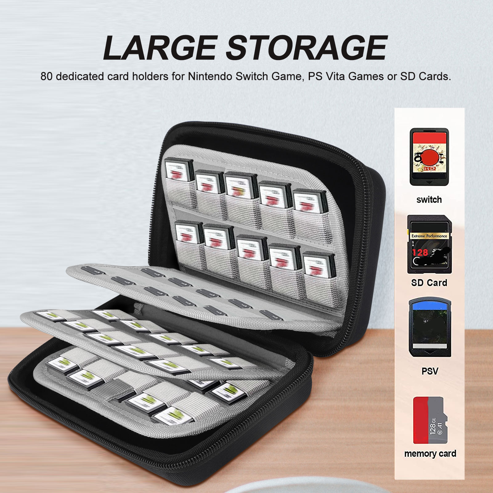 TSV Game Card Storage Case 80 Slots Black photo 7