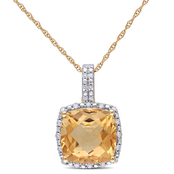 Everly Women's 4ct TGW Citrine and 1/10ct TW Diamond 10k Yellow Gold Halo Pendant with Chain