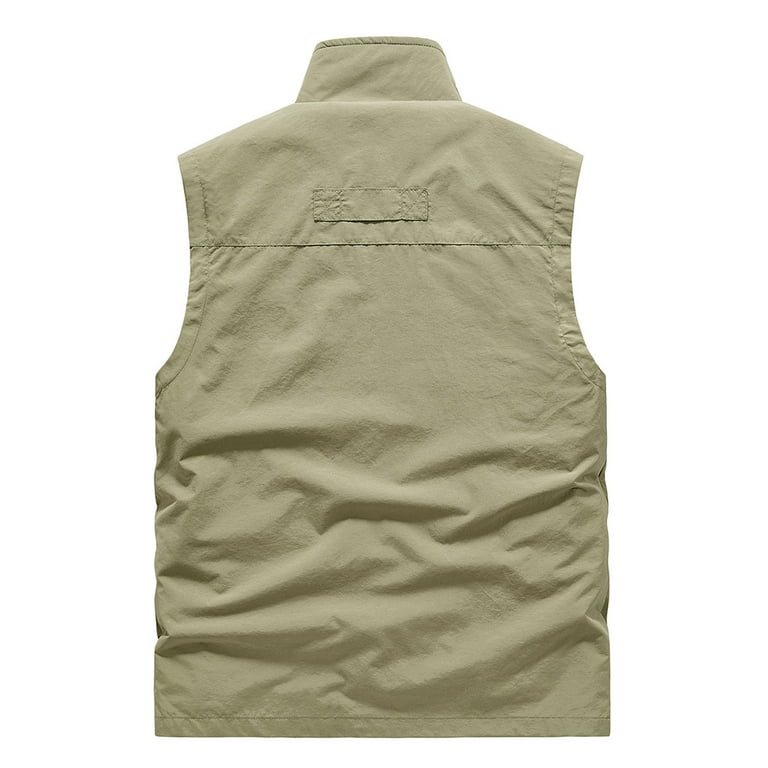 WREESH Mens Cargo Vest Jacket Quick Drying Hiking Vest Breathable Mesh Work  Vest Fishing Vests with Multi Pockets Khaki