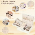 thumbnail image 3 of Jewelry Organizer，Large 2 Layer Jewelry Storage Case, PU Leather Jewelry Boxes with Removable Tray&Lock for Women and Girls Rings Earrings Necklace Bracelets Watches, White, 3 of 7