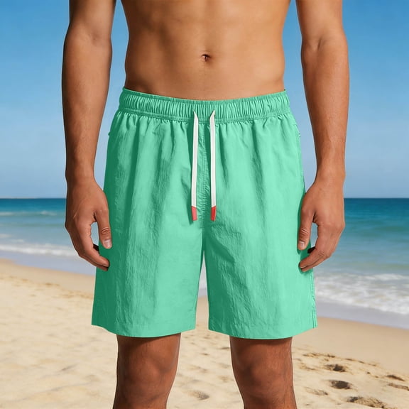Nuoqisi Men's Solid Stretch Waist Drawstring Zipper Pocket Casual Sport Cargo Shorts - Functional 5" Bottoms for Workout and Hiking
