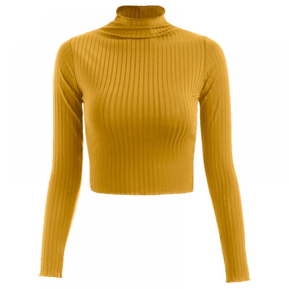 Womens Long Sleeve Turtleneck Crop Top 
