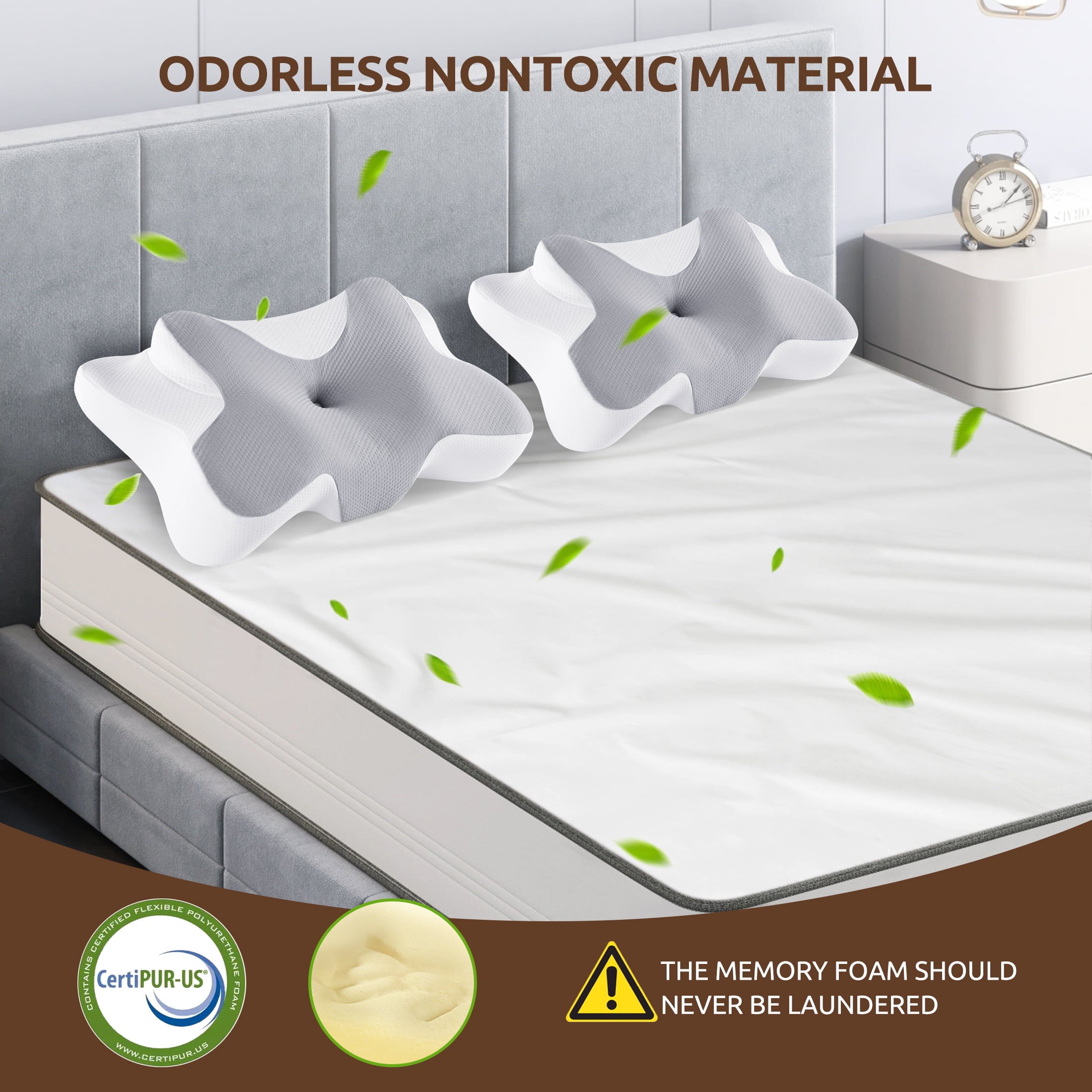 MOONORAH Memory Foam Pillow for Neck Pain Relief Cervical Sleepers Standard/Queen Gray