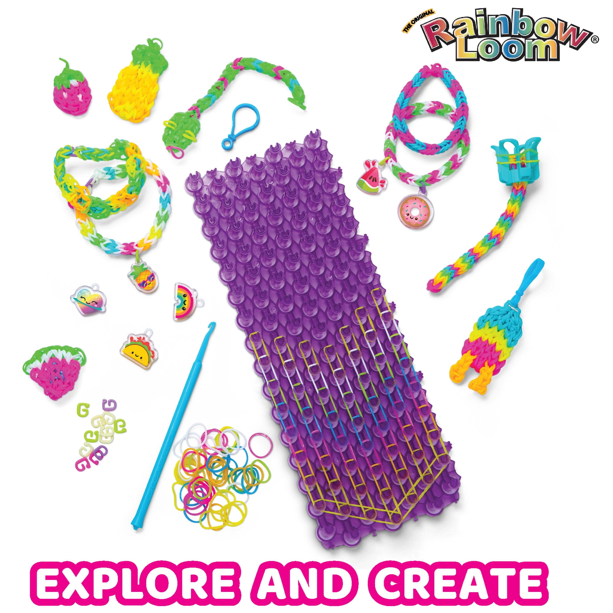 Rainbow Loom: Mega Mighty Loom - Rubber Band Jewelry Craft Kit, Large Loom Set for Intricate Bracelet Designs w/ Cute-tique Charms-Hooks-Clips, Kid 6+