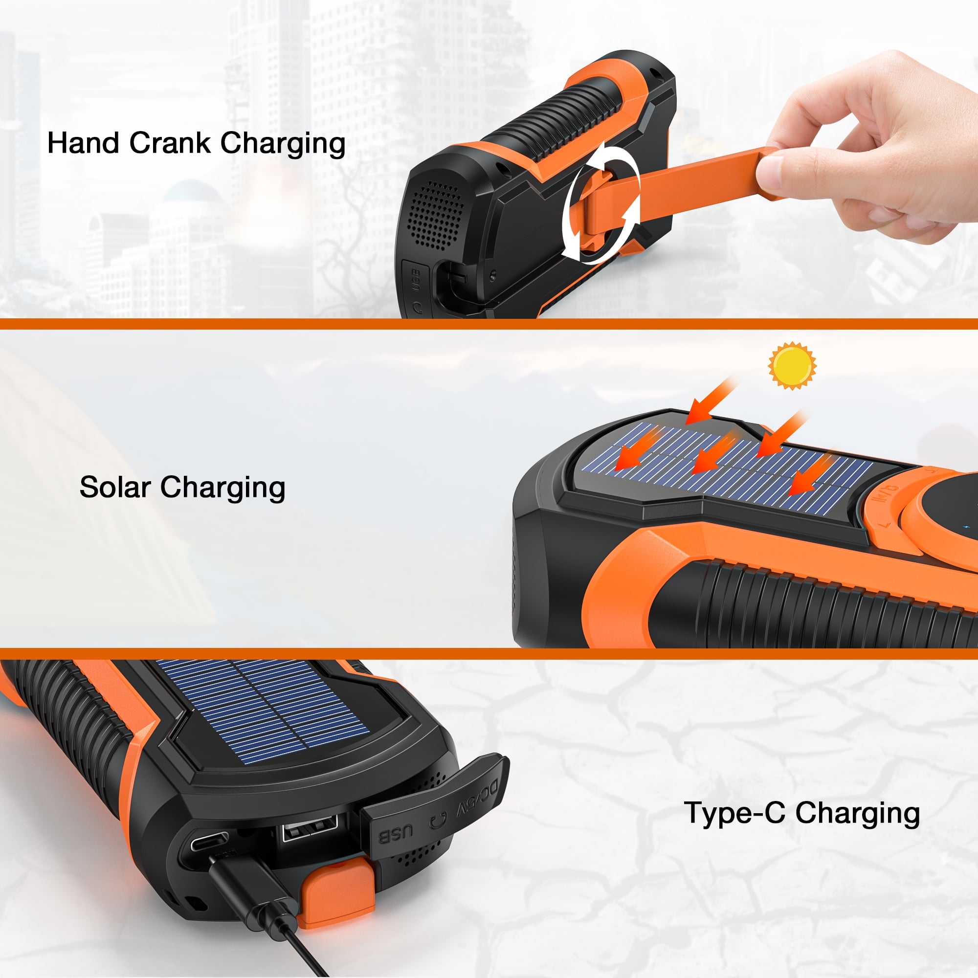 TOPVISION Emergency Radio, Bluetooth Weather Radio with NOAA/AM/FM, Solar/USB-C/Hand Crank Charging, SOS Alarm, Waterproof Flashlight, Headphone Jack, Portable Radio for Home, Camping & Outdoor