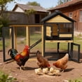 thumbnail image 5 of Weatherproof Duck Coop and Wire Mesh Run,Wooden Backyard Duck Condo with Nesting Box,Indoor Rabbit Hutch with Tray,46.9",Yellow, 5 of 10