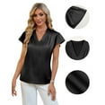 thumbnail image 2 of Womens Silk Dressy Casual Business Blouse Ruffle Sleeve Tops Summer V Neck Pleated Work Shirts Black XL, 2 of 8