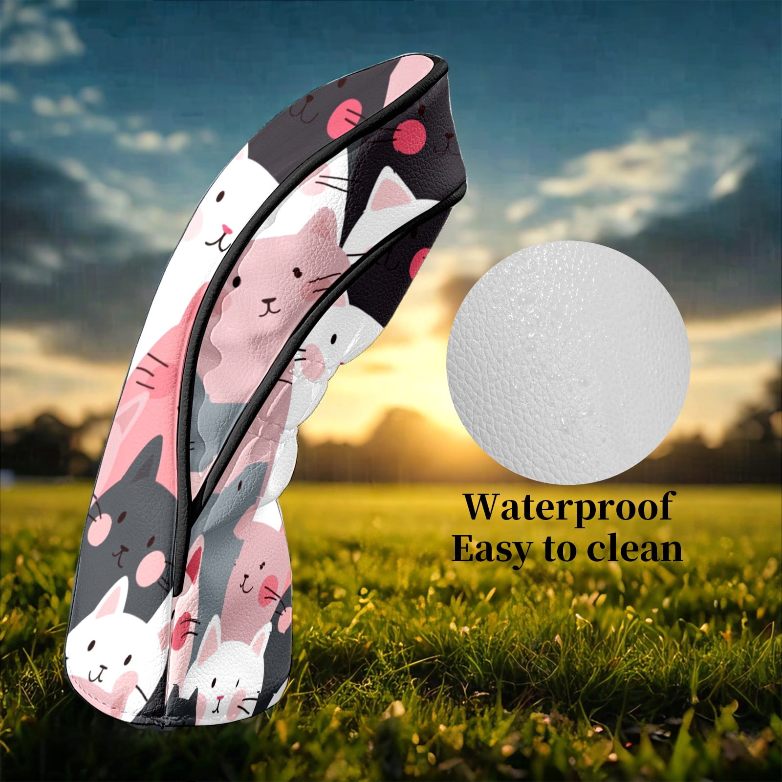 Golf Club Head Covers Funny Cat Pattern Premium Plush Velvet Lining, Waterproof Golf Headcovers Driver & Fairway Woods for Scratch Protection Novelty Gift for Men & Women