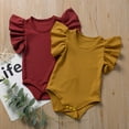 thumbnail image 2 of Newborn Baby Girl Ruffle Short Sleeve Romper Bodysuit Basic Solid Color T-Shirt Tops Summer Clothes Navy Blue 6-12 Months, 2 of 8