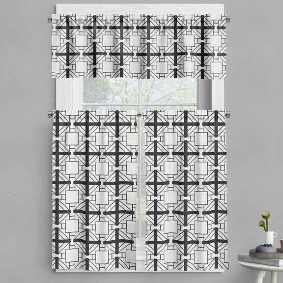 Ambesonne Abstract Valance & Curtain, Art Deco Geometric, 55"x36", Dark Grey and White