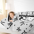 thumbnail image 3 of spefrowx Black Monogram E Full Size Comforter Sets for Kids, Kawaii Bowknot Stripe Love Heart Bedding Comforter Set, Black Reversible, 3pcs, 1 Comforter and 2 Pillowcases, 3 of 6