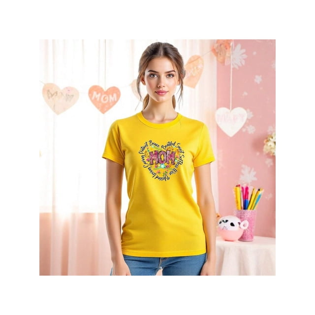 Playera MOM con Palabras de Amor – Regalo Perfecto para Mamá este 10 de Mayo Color Amarillo Talla Extra Grande Marca Emil SaEs