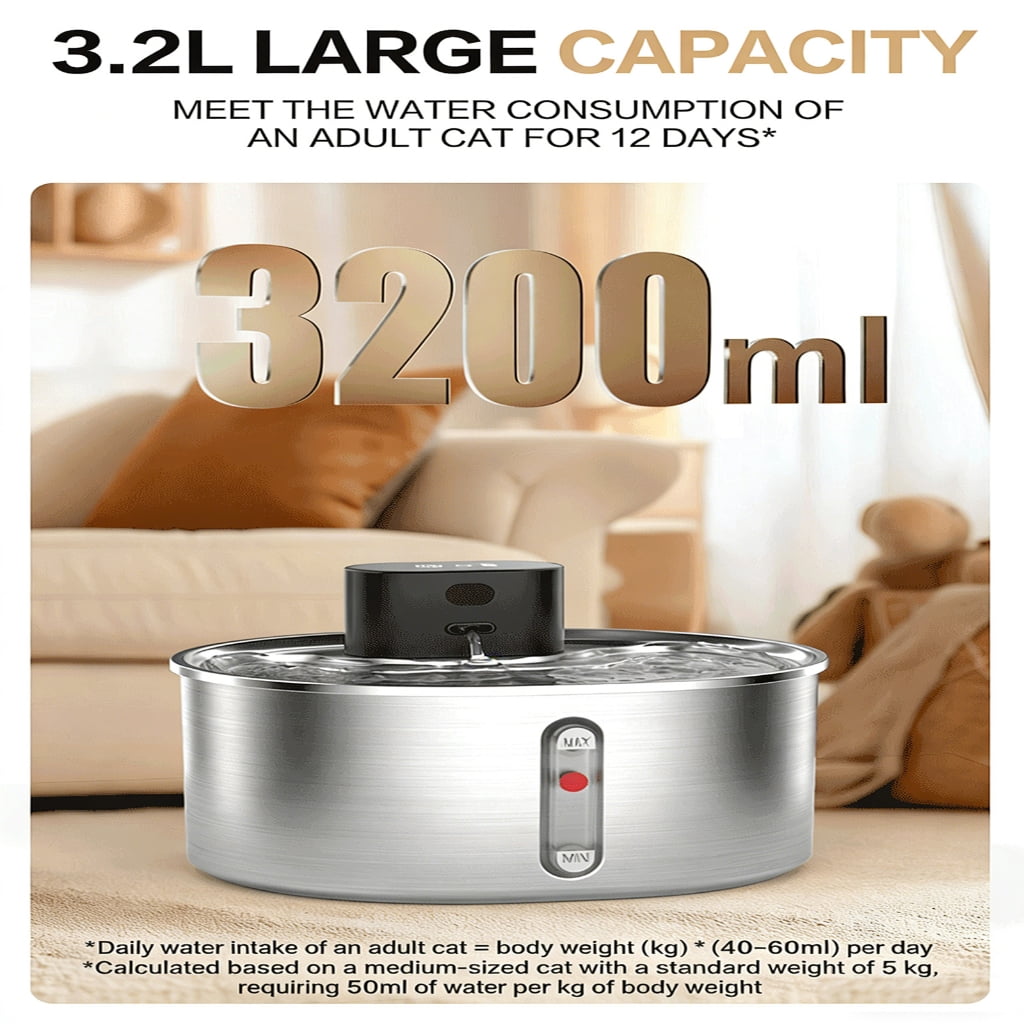 Motion Activated Pet Water Fountain Stainless Steel Construction USB for Home Use