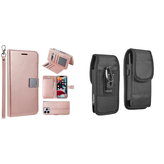 Bemz Pocket Clutch Wallet Case and Belt Holster Pouch for iPhone 14 Pro - Rose Gold
