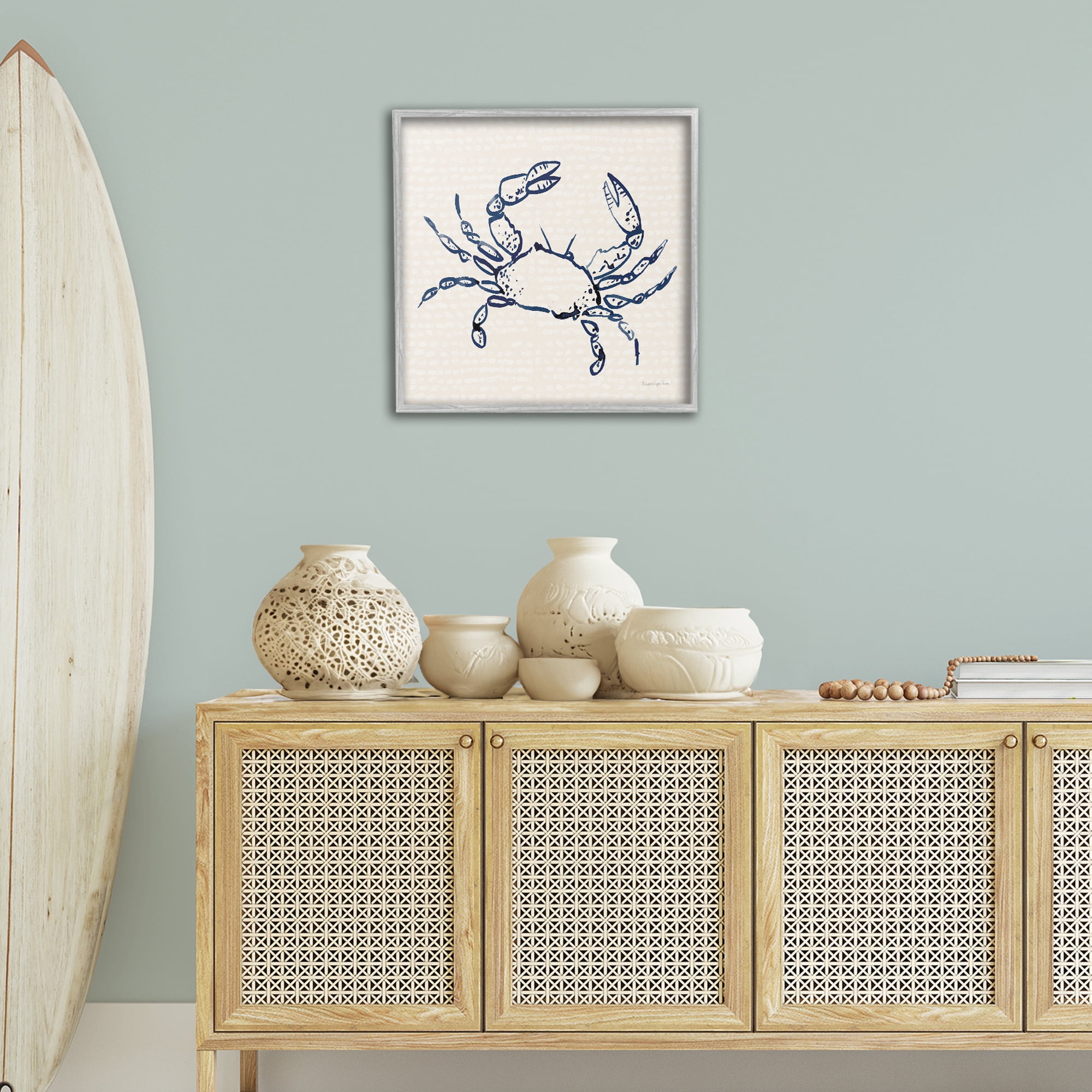 Stupell Industries Crab with Dotted Background Animals & Insects Painting Gray Framed Art Print Wall Art, 24 x 24